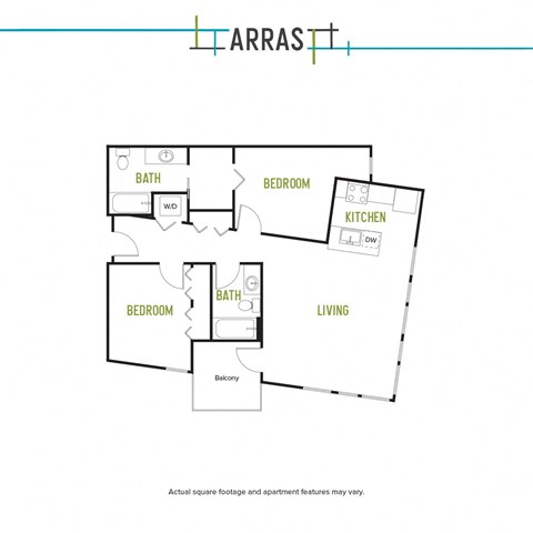 Floor plan for 2 beds, 2 baths, 1114 sqft